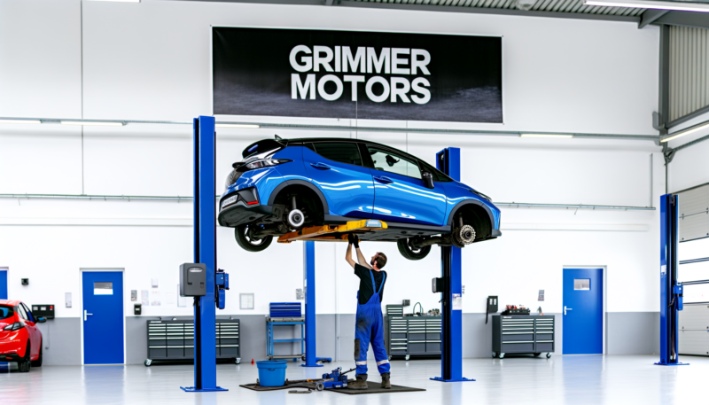 Air Spring Repairs A modern blue car on a two post hoist in a modern 6 bay mechanics shop. A European male mechanic in overalls underneath the car, is halfway through the process of doing Air Spring Repairs.